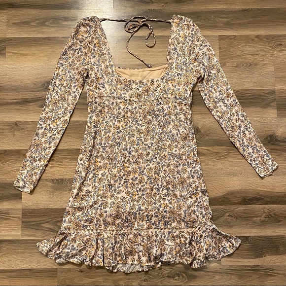 NEW Free People Ivory Floral Long Sleeve Mini Dress - Picture 4 of 10